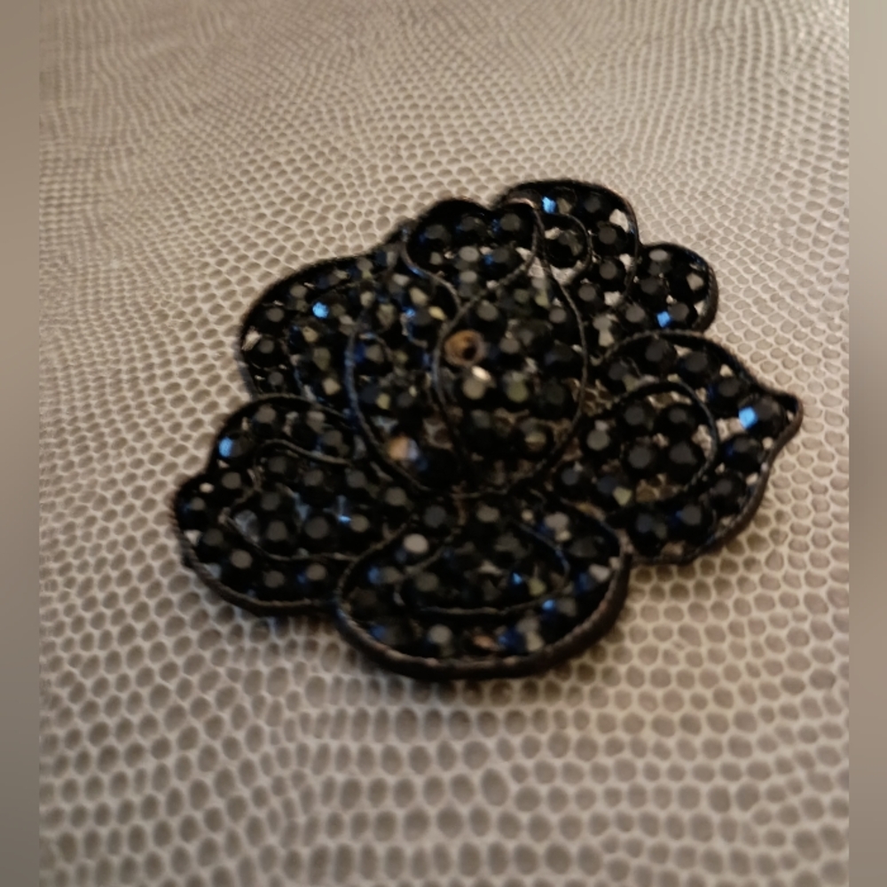 Vintage Weiss Black Japanned Floral Brooch Pin, 1950s